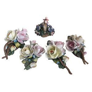 1960s Tiche Capodimonte Porcelain Flower Figurines Vintage w/FLAWS Set of 5